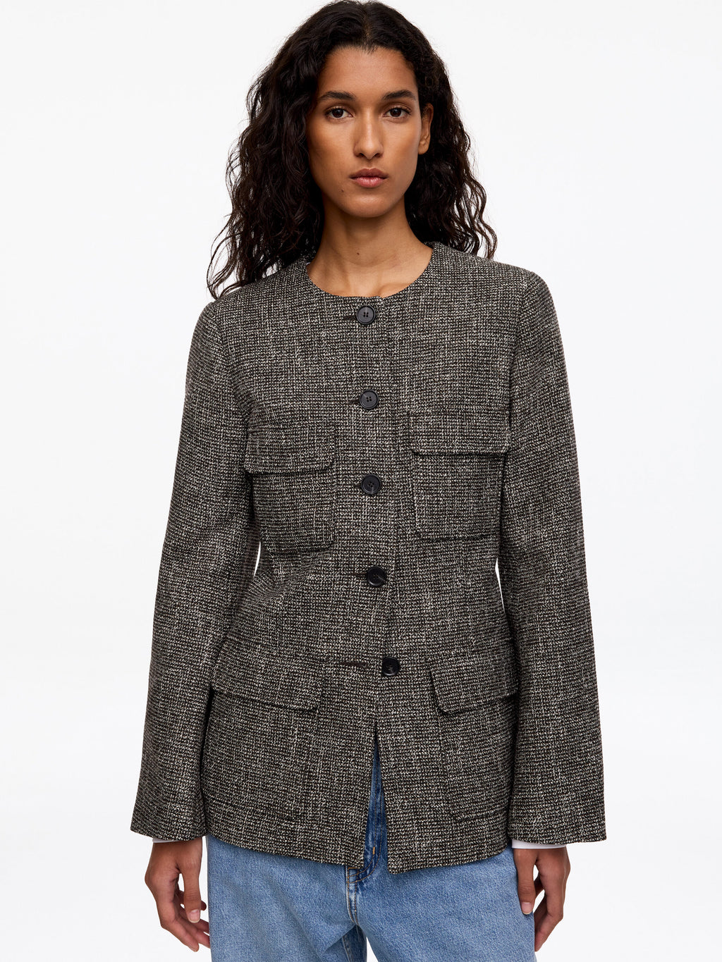 Wool-Cotton Blend Utility Jacket - Brown - Image 5