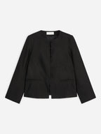 Linen-Blend Collarless Blazer - Black - Image 5