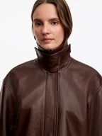 Short Leather Jacket - Brown - Image 4