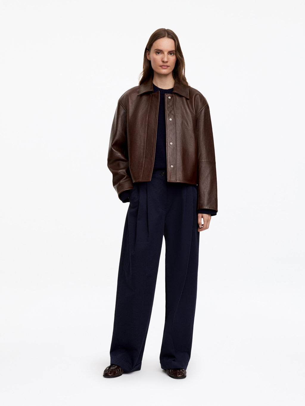Short Leather Jacket - Brown