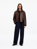 Short Leather Jacket - Brown