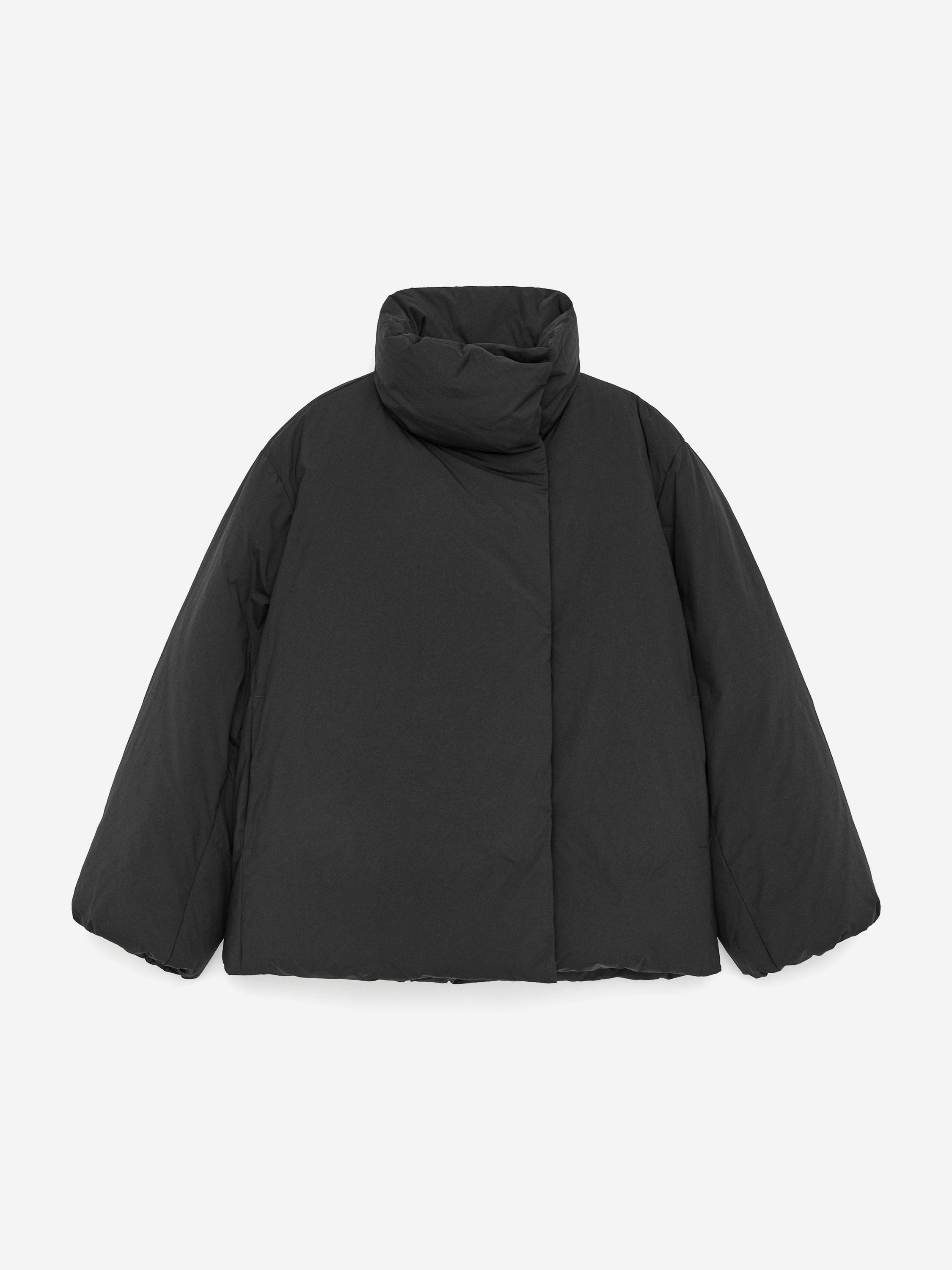 Upcycled Down High-Collar Jacket - Black