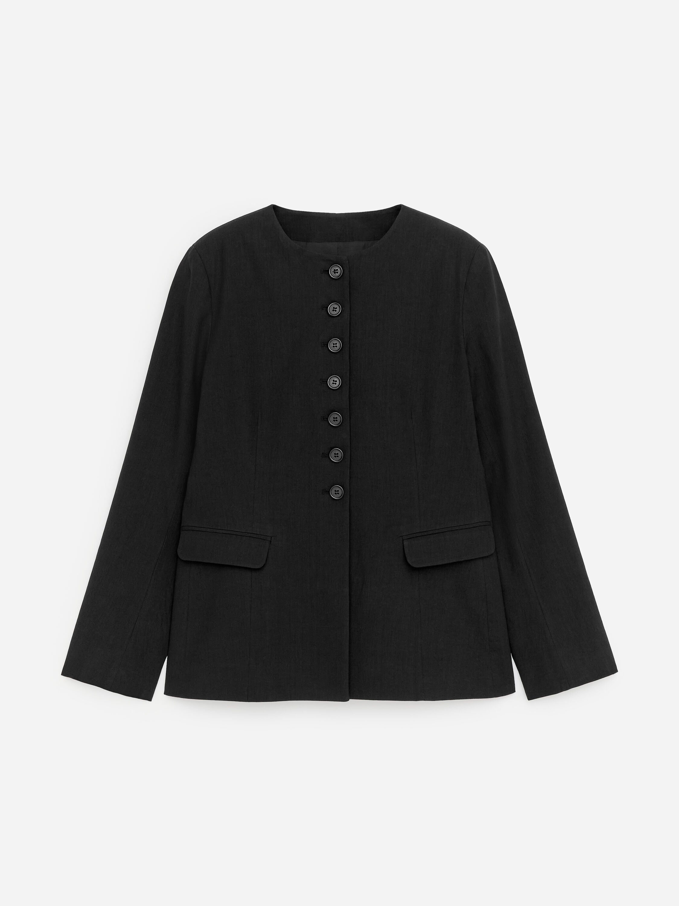 Linen-Blend Blazer - Black - Image 5