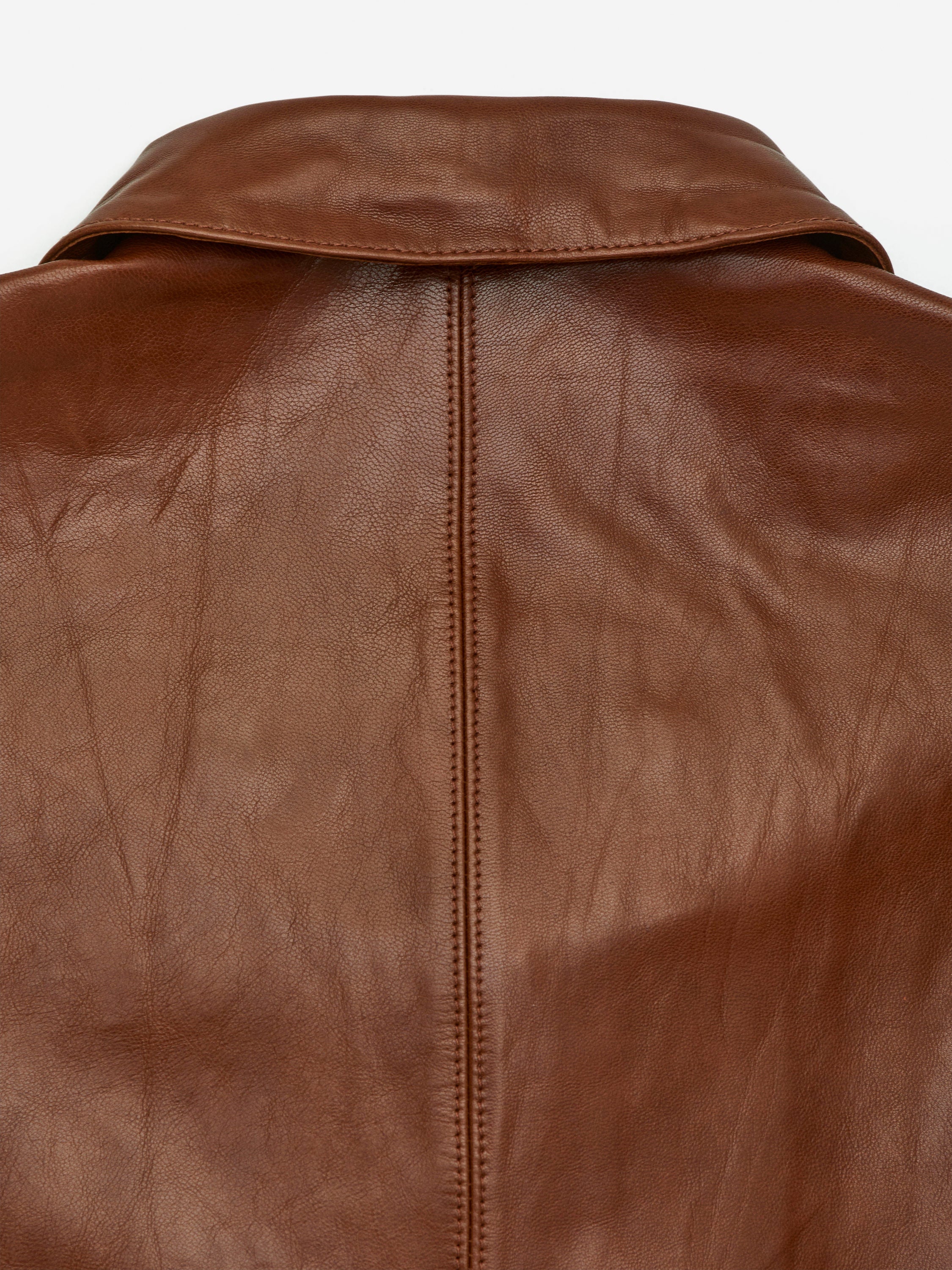 Double-Breasted Leather Jacket - Brown - Image 3