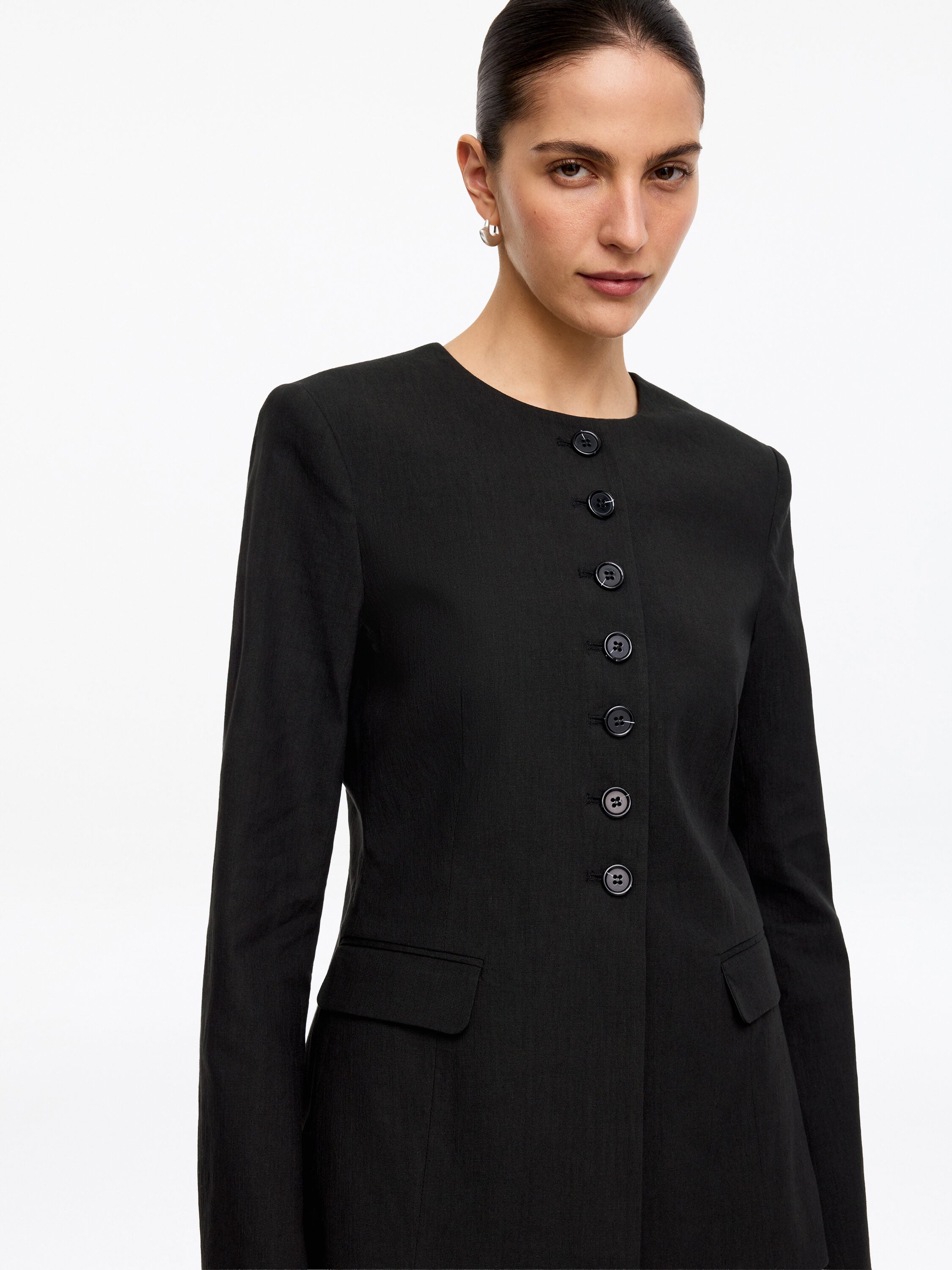 Linen-Blend Blazer - Black - Image 4