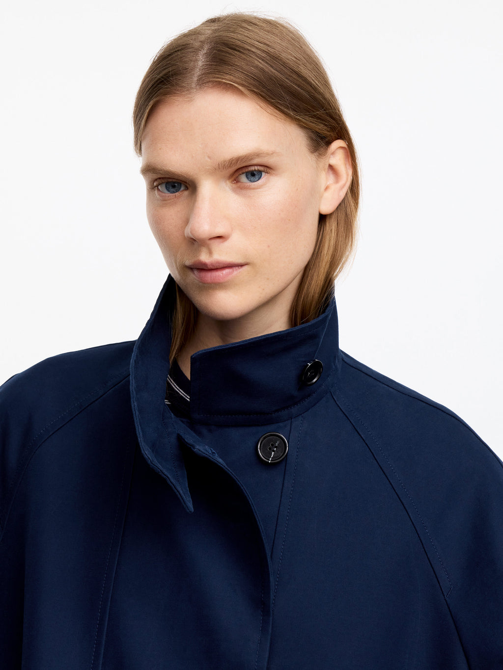 Funnel-Collar Cotton Jacket - Blue - Image 2