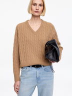 Pure Cashmere V-Neck Jumper - Beige - Image 4