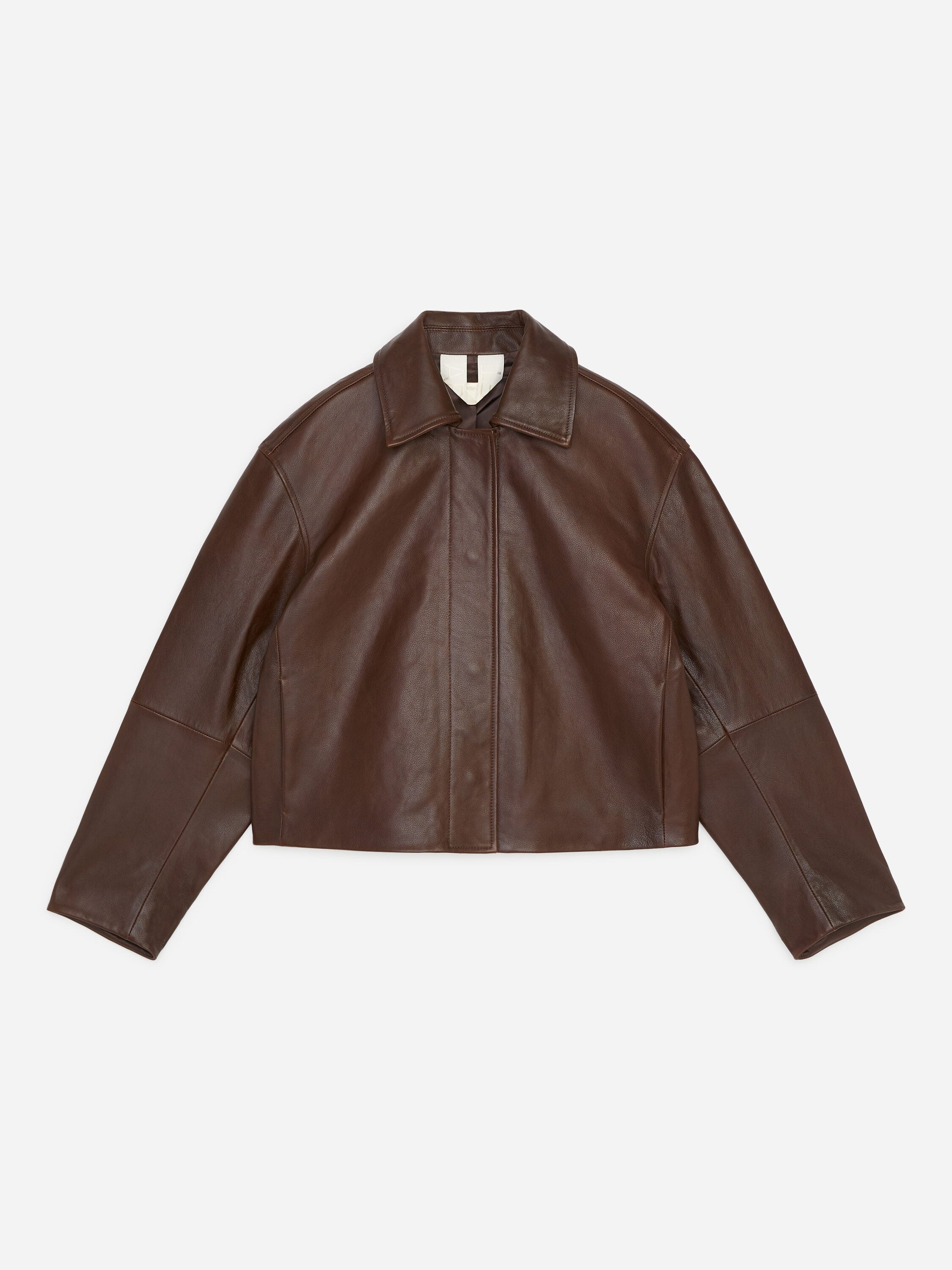 Short Leather Jacket - Brown - Image 5