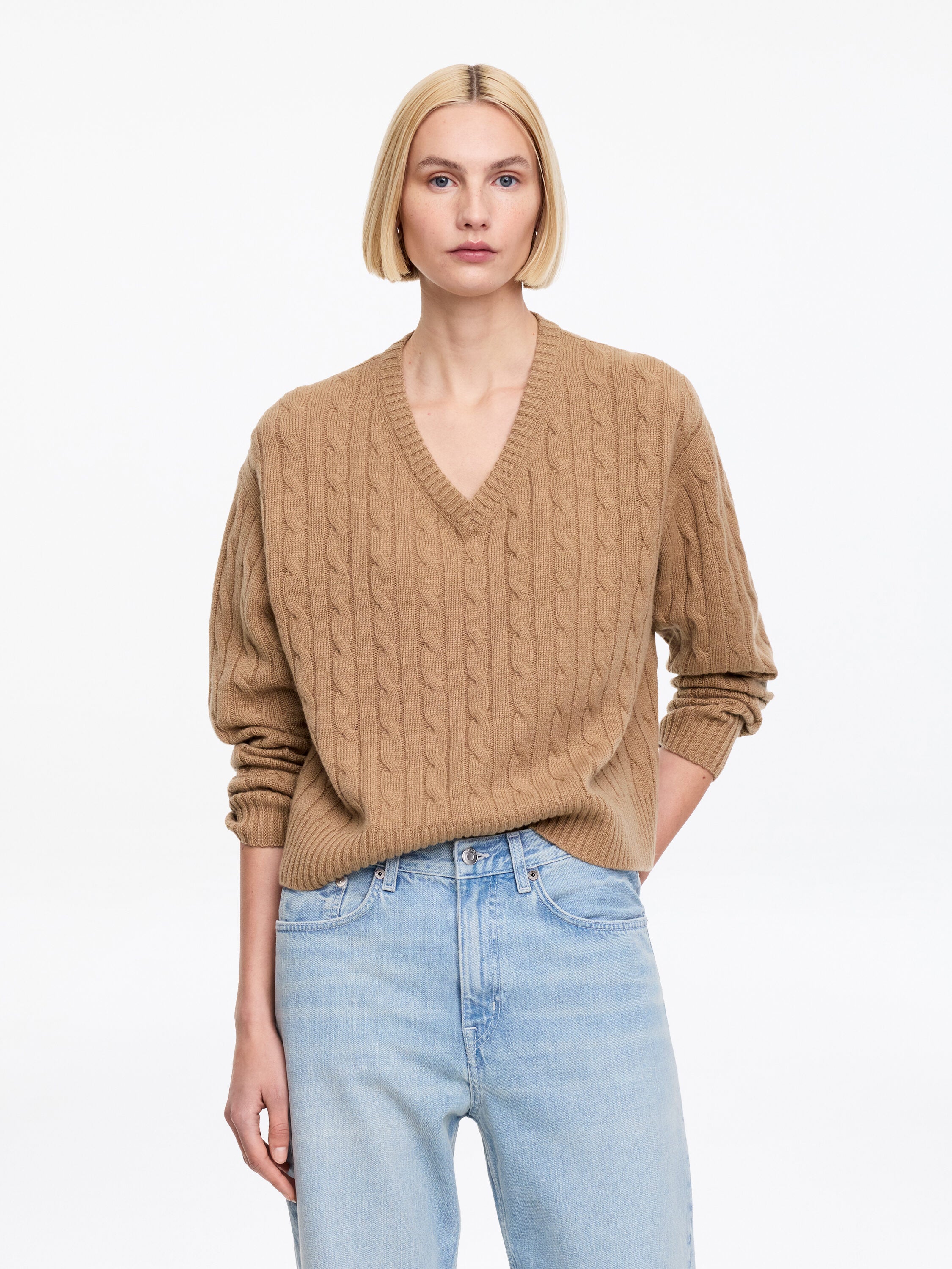 Pure Cashmere V-Neck Jumper - Beige