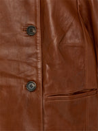 Double-Breasted Leather Jacket - Brown - Image 2