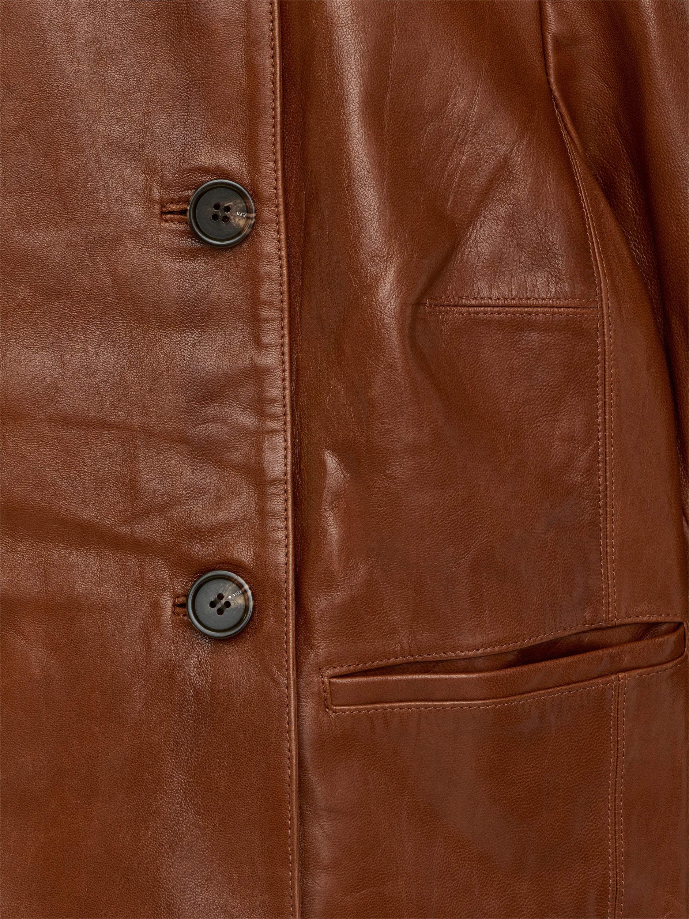 Double-Breasted Leather Jacket - Brown - Image 2