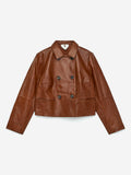 Double-Breasted Leather Jacket - Brown