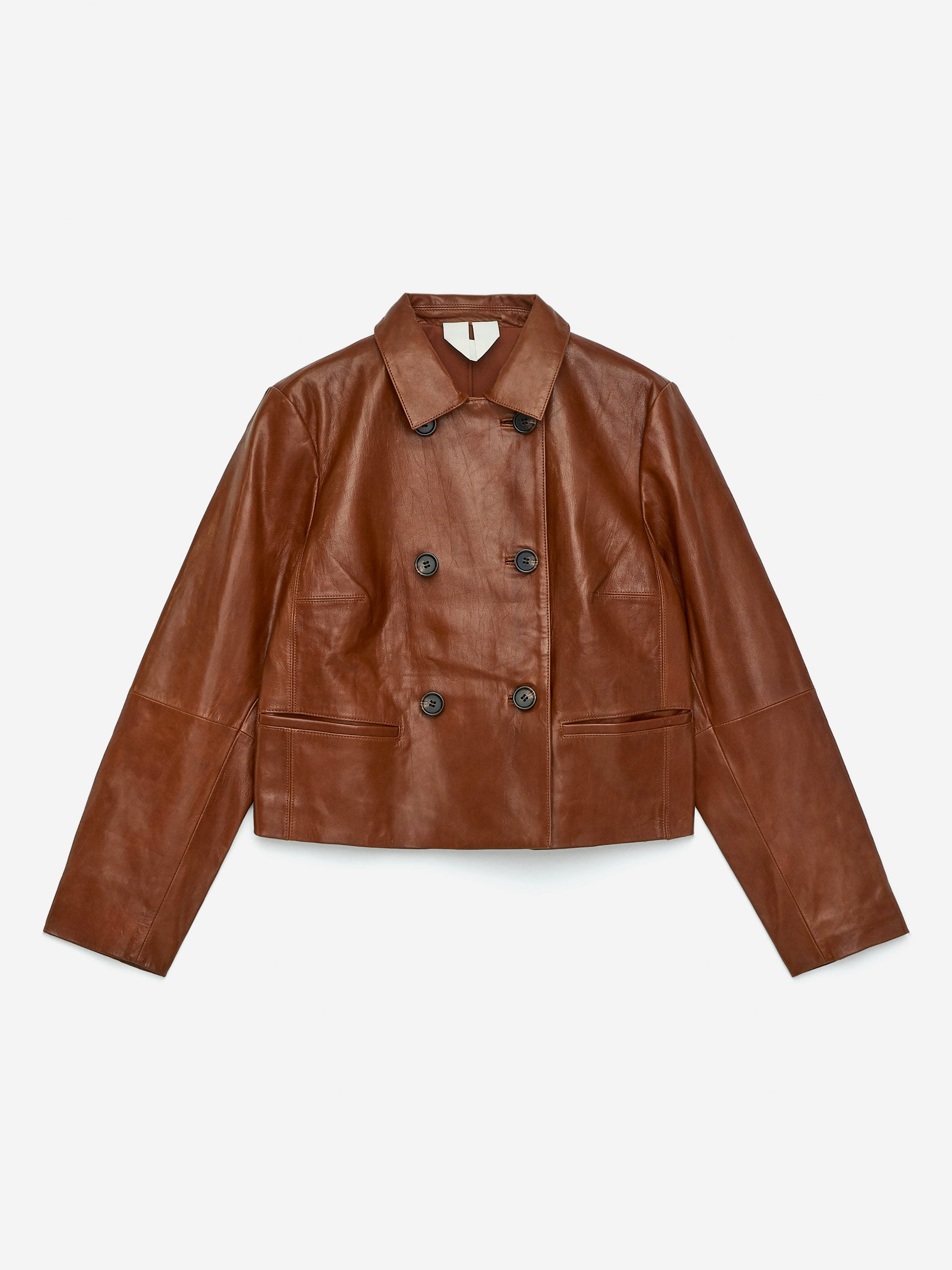 Double-Breasted Leather Jacket - Brown
