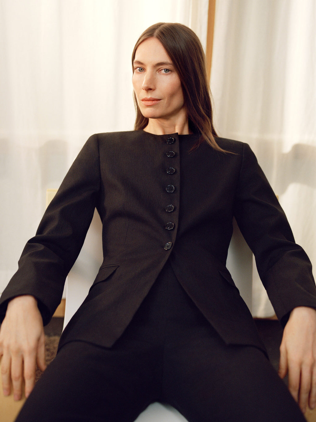Linen-Blend Blazer - Black - Image 5