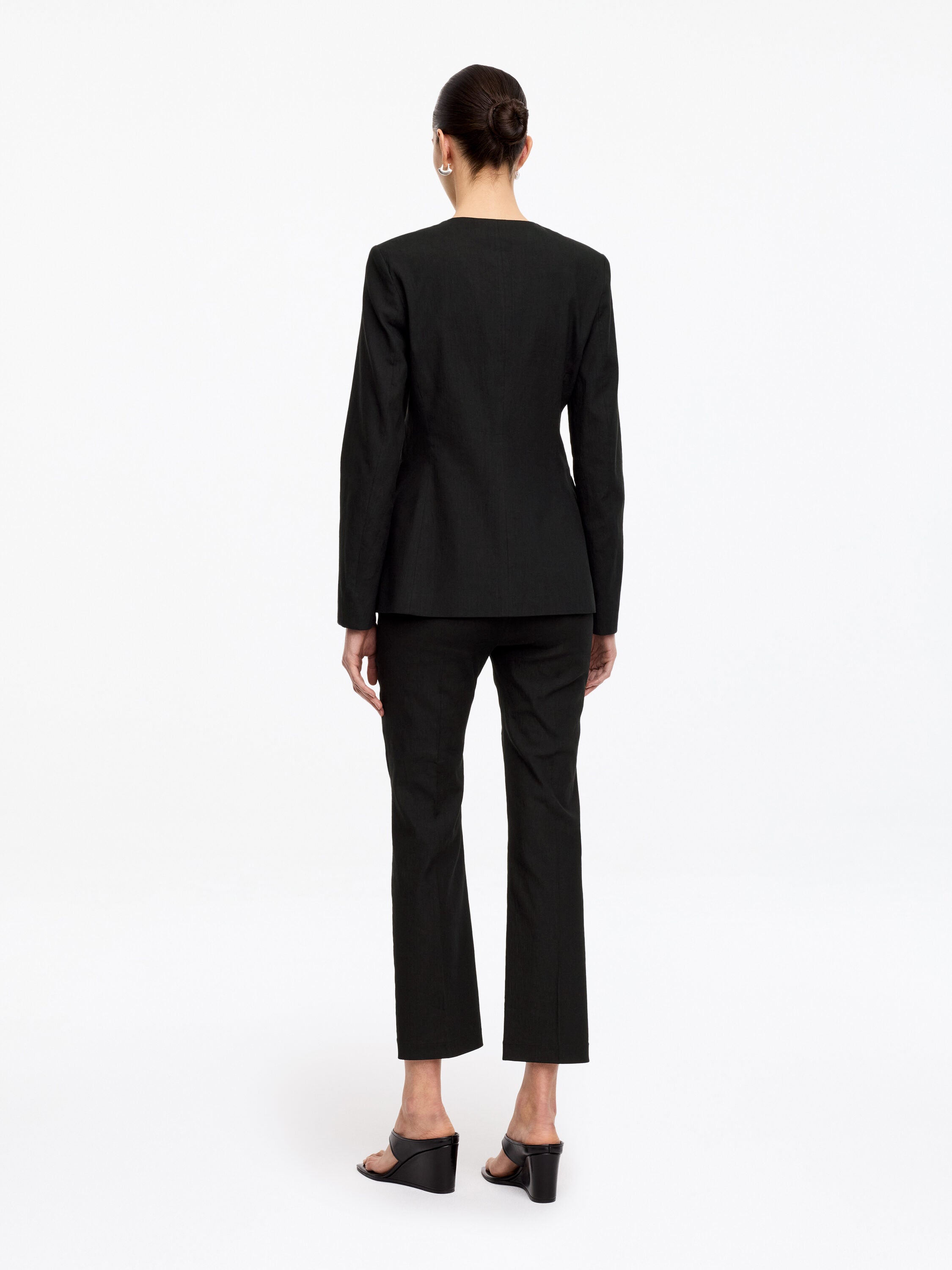 Linen-Blend Blazer - Black - Image 2