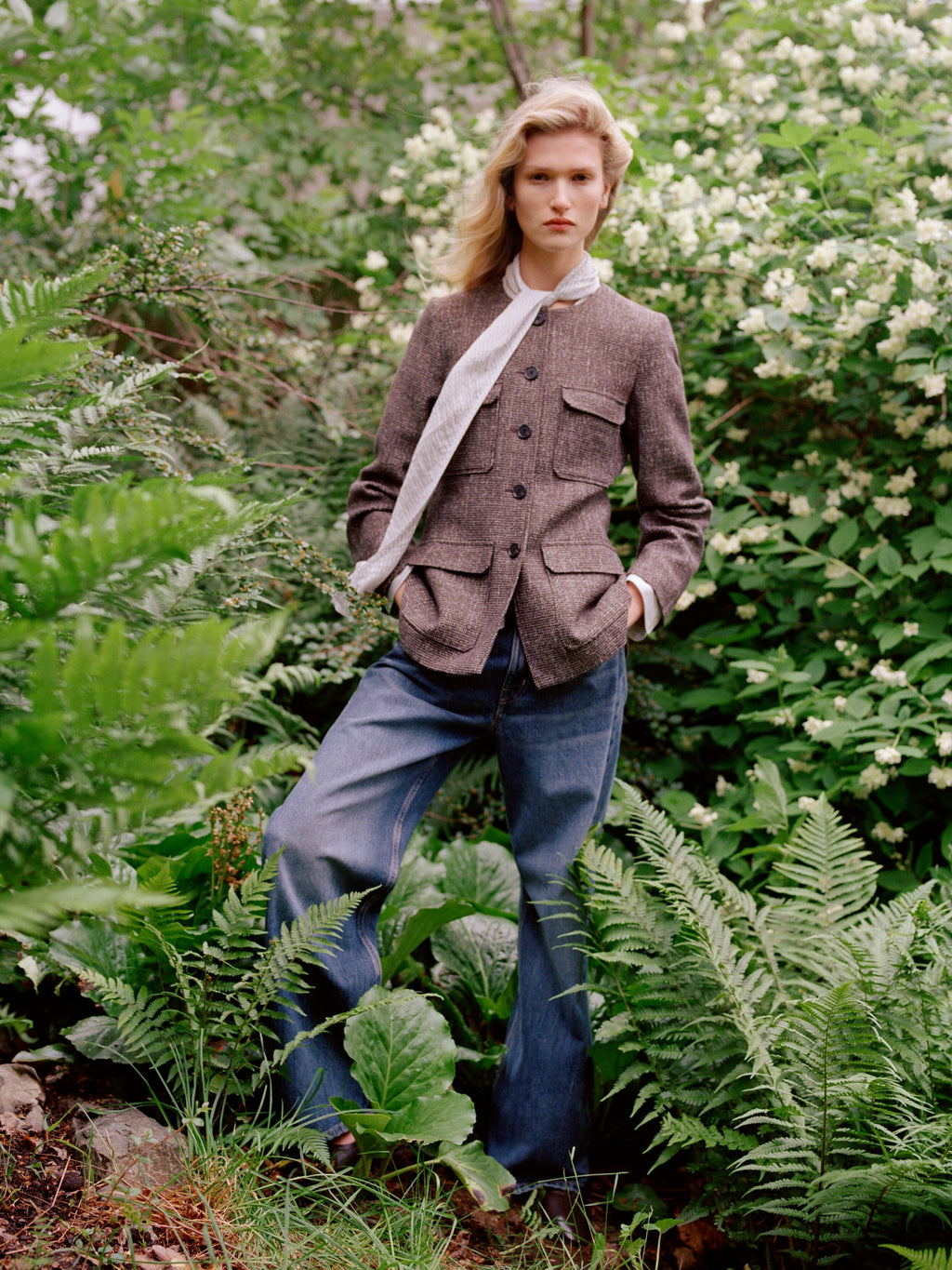 Wool-Cotton Blend Utility Jacket - Brown