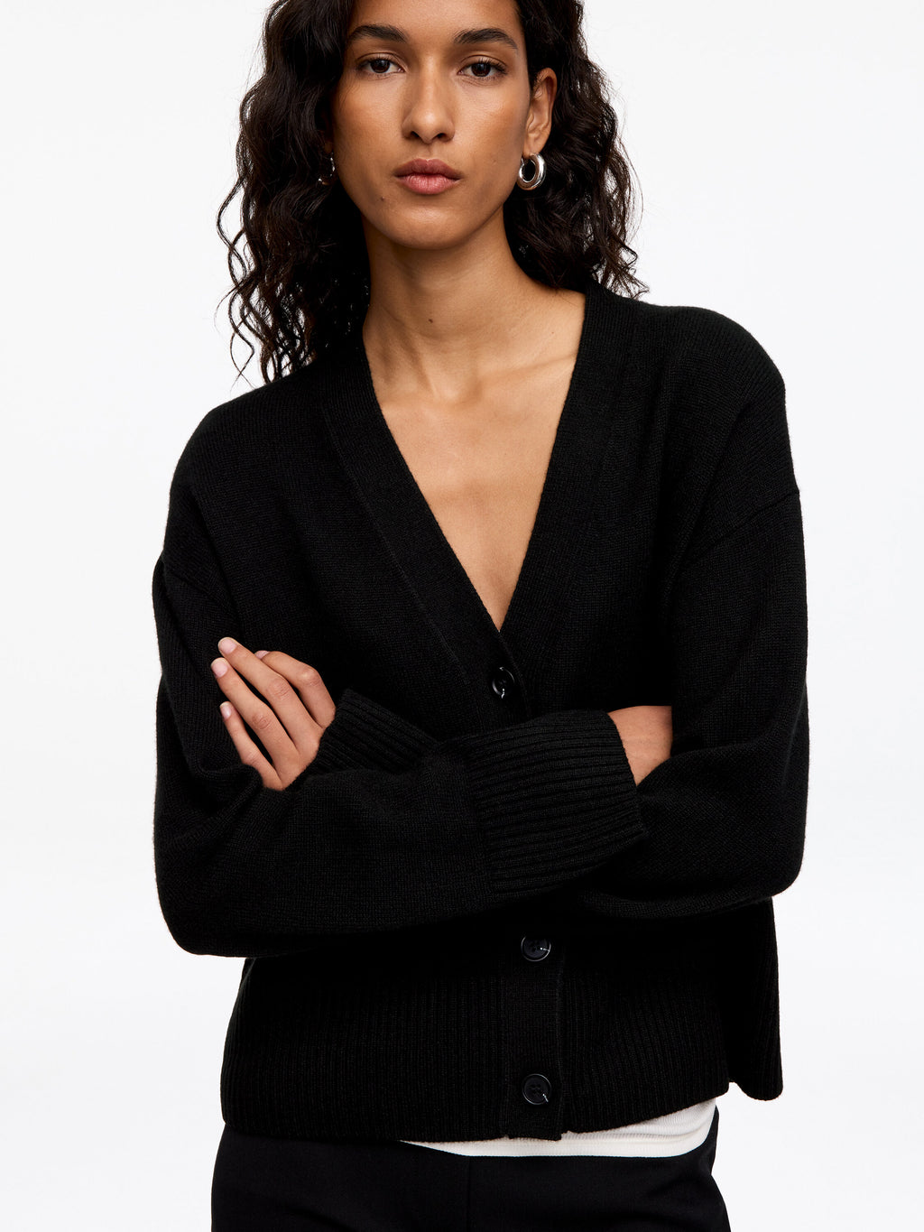 Cashmere V-Neck Cardigan - Black - Image 4