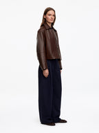 Short Leather Jacket - Brown - Image 2