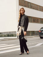 Collarless Leather Jacket - Black