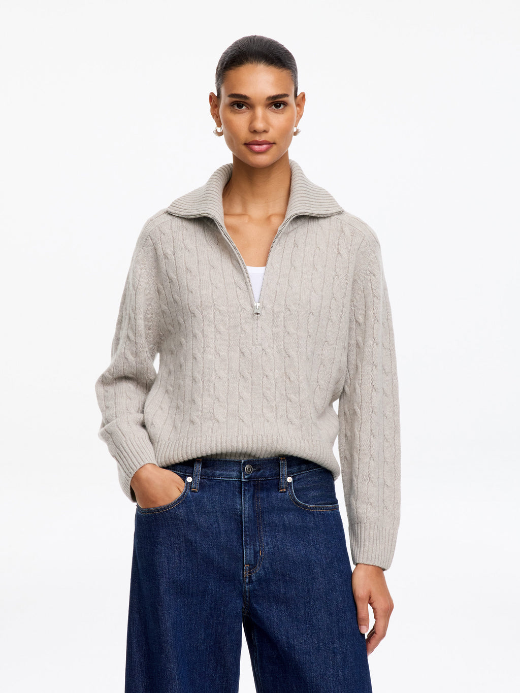 Half-Zip Cashmere Jumper - Beige