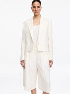 Linen Blazer - White - Image 3
