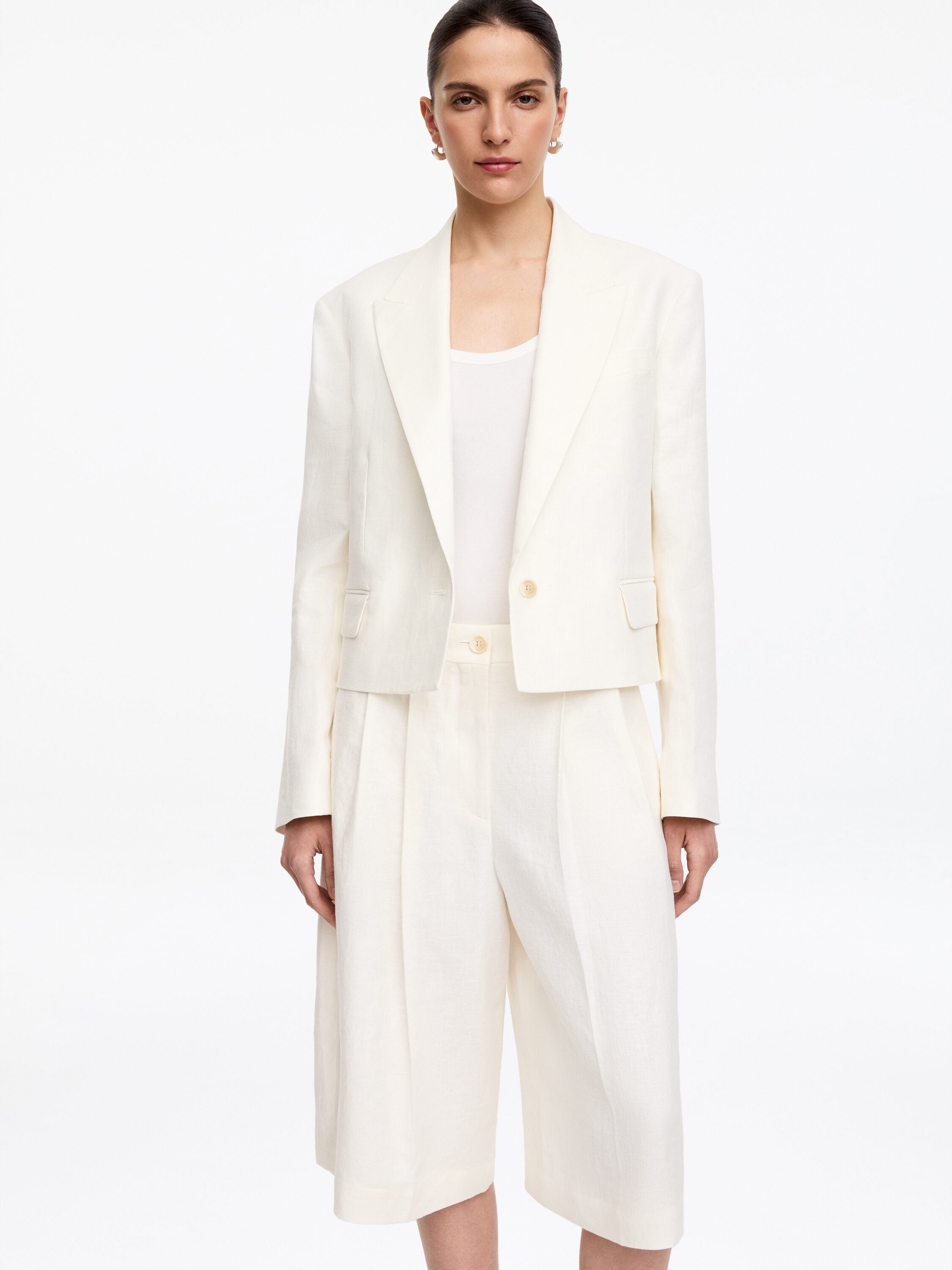 Linen Blazer - White - Image 3