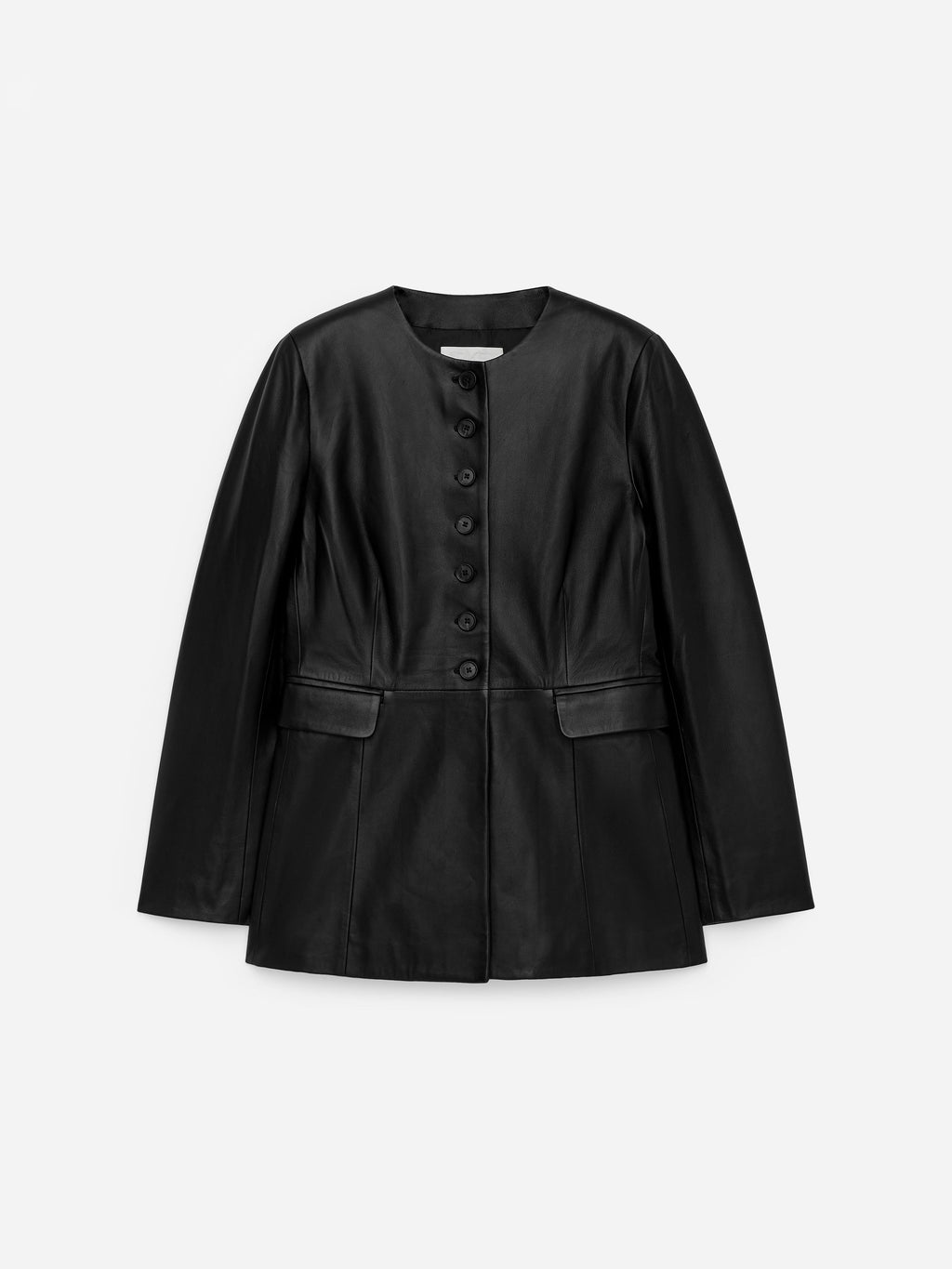 Collarless Leather Blazer - Black