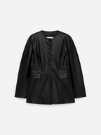 Collarless Leather Blazer - Black