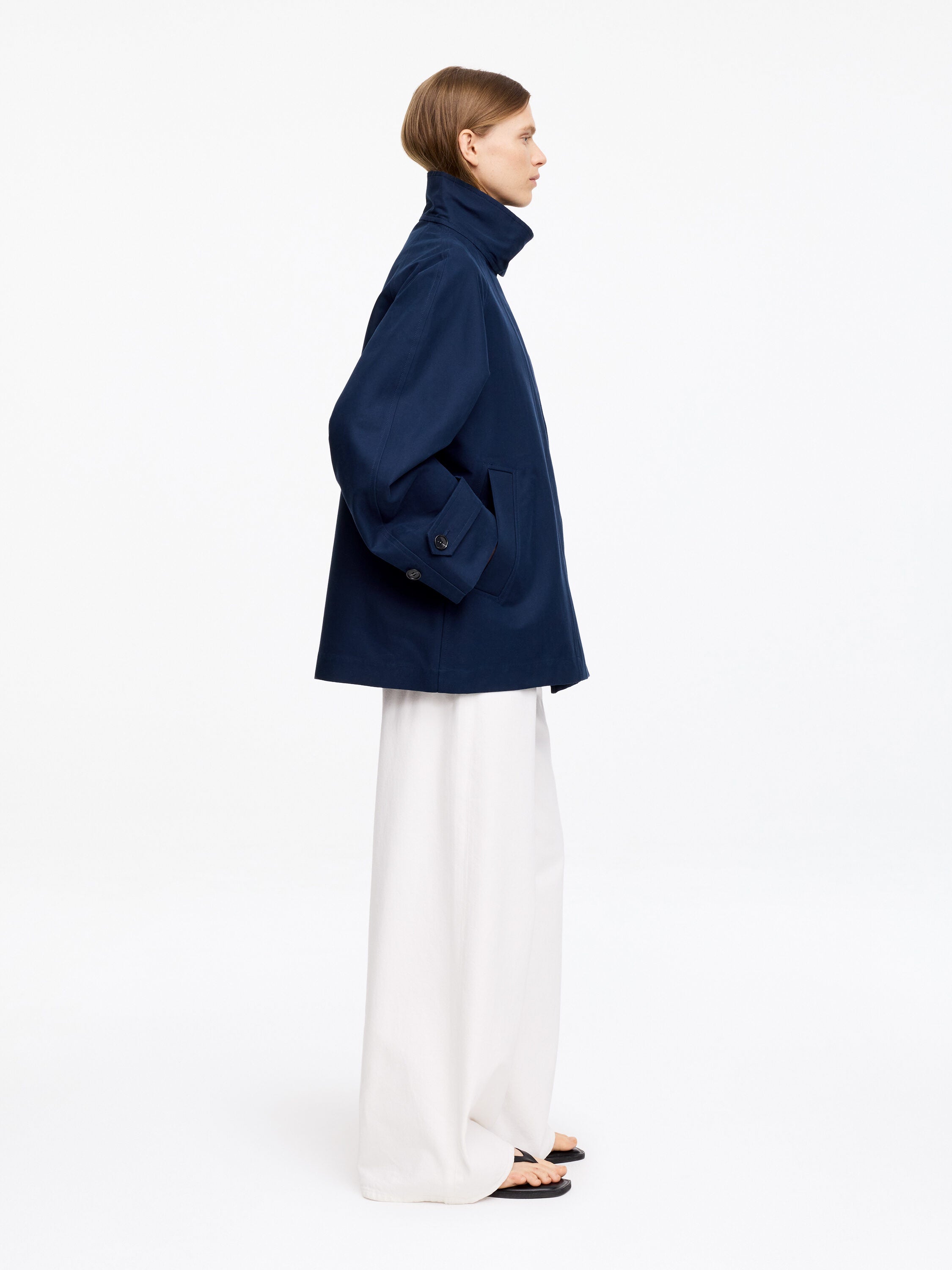 Funnel-Collar Cotton Jacket - Blue - Image 4