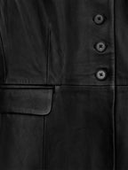 Collarless Leather Blazer - Black - Image 2
