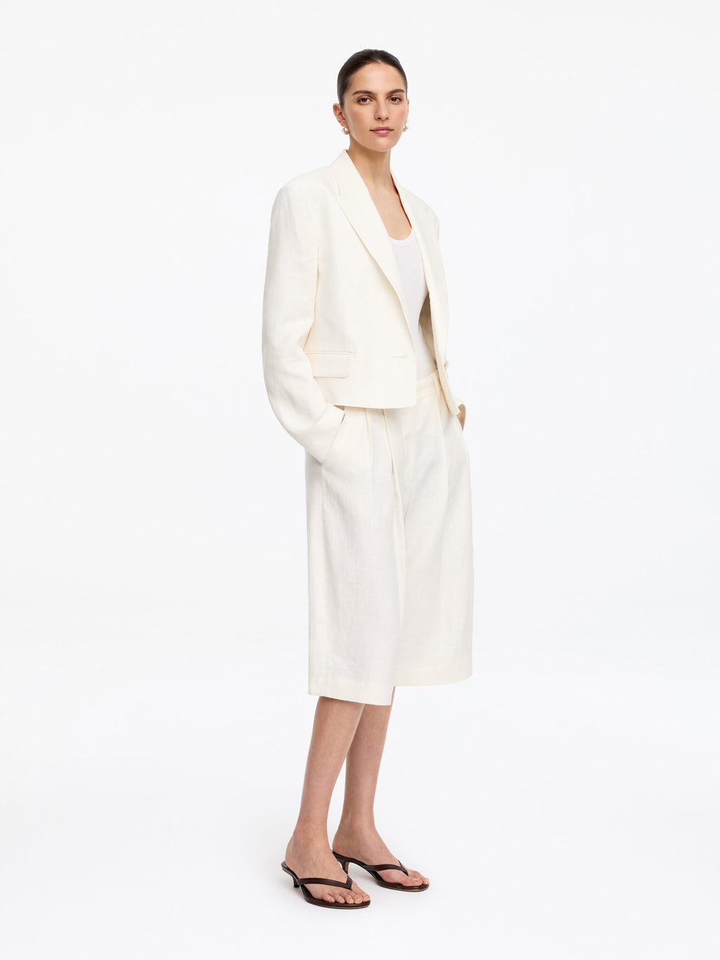 Linen Blazer - White - Image 4