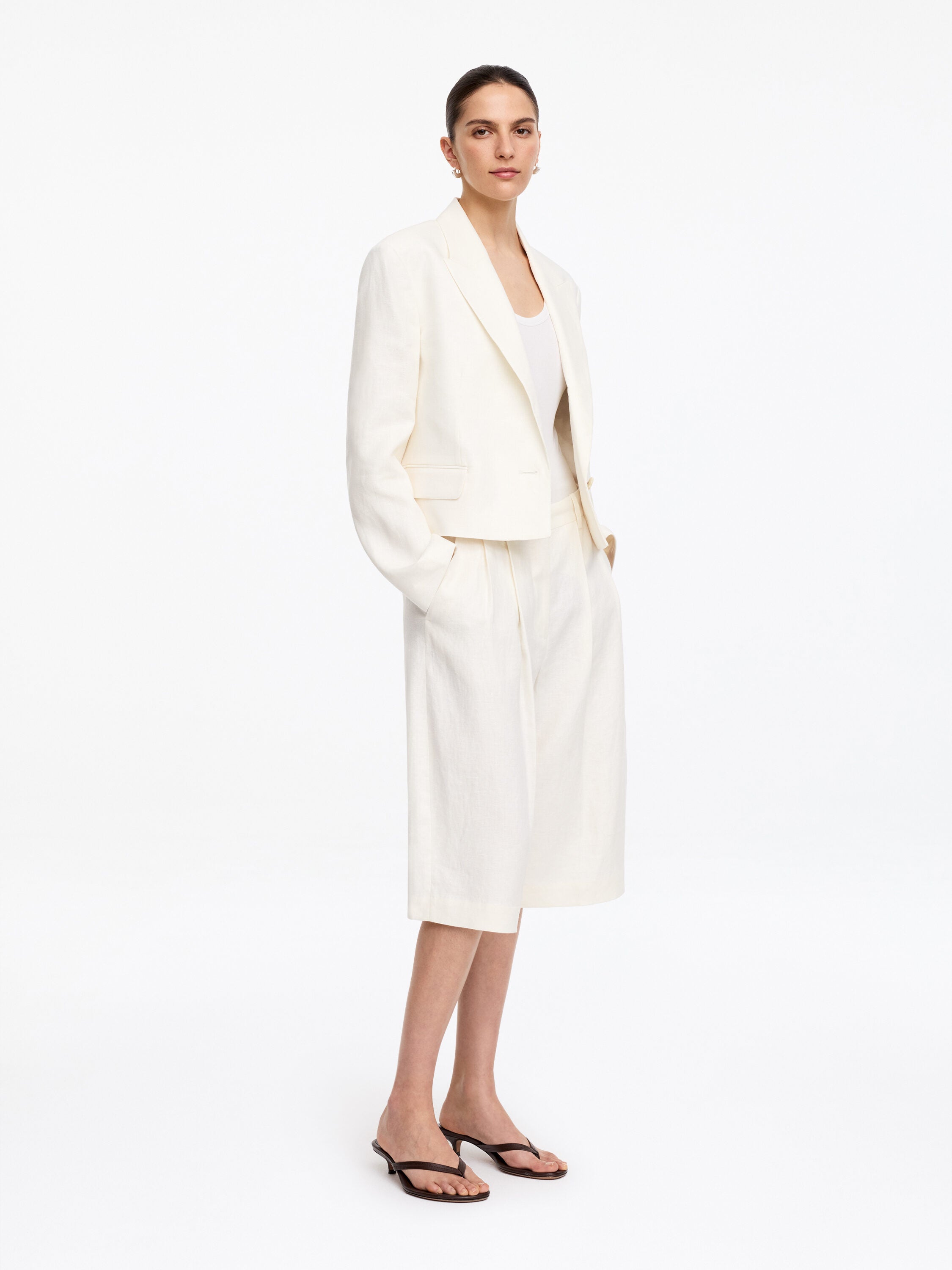 Linen Blazer - White - Image 4