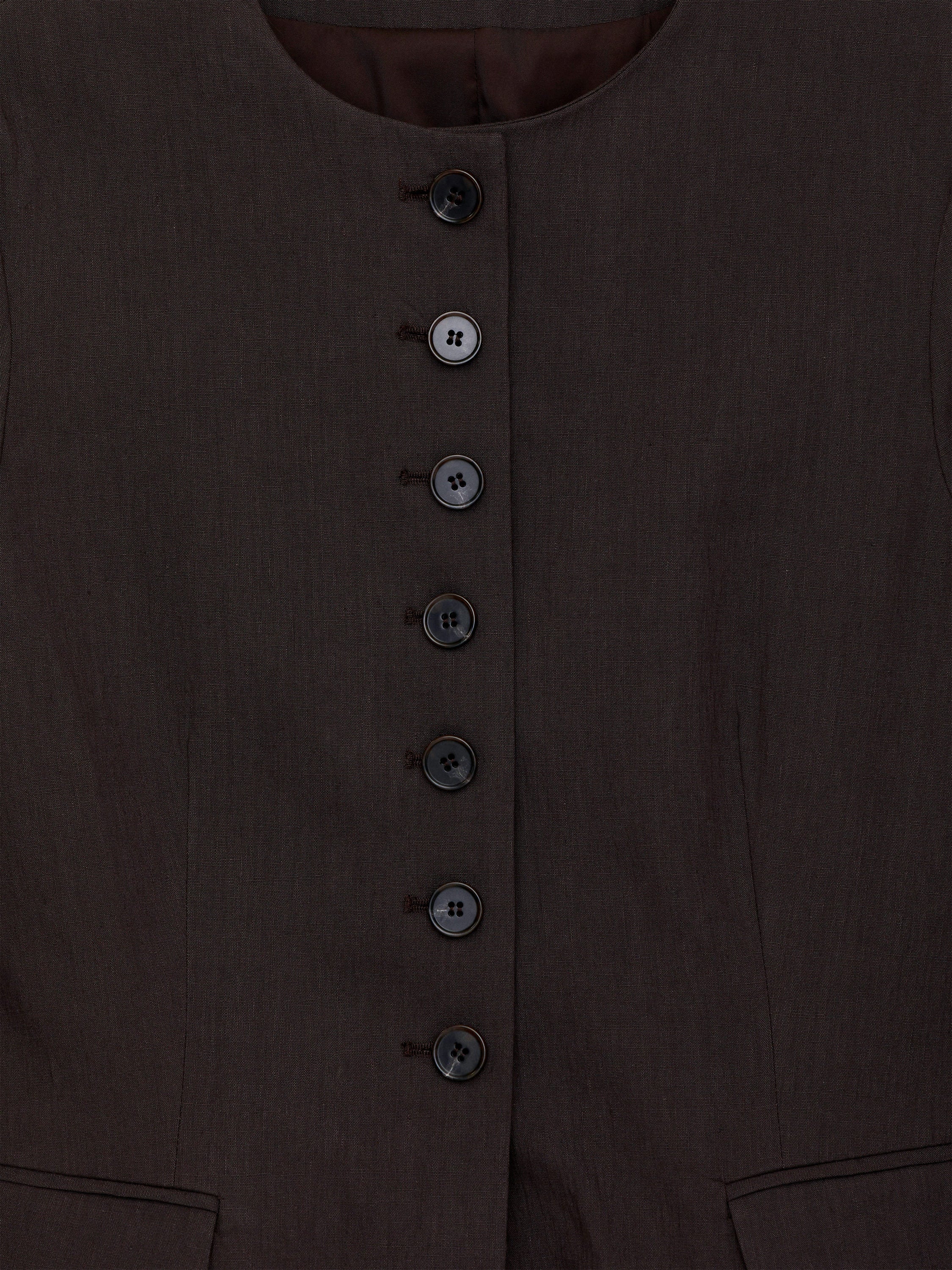 Linen-Blend Blazer - Brown - Image 2