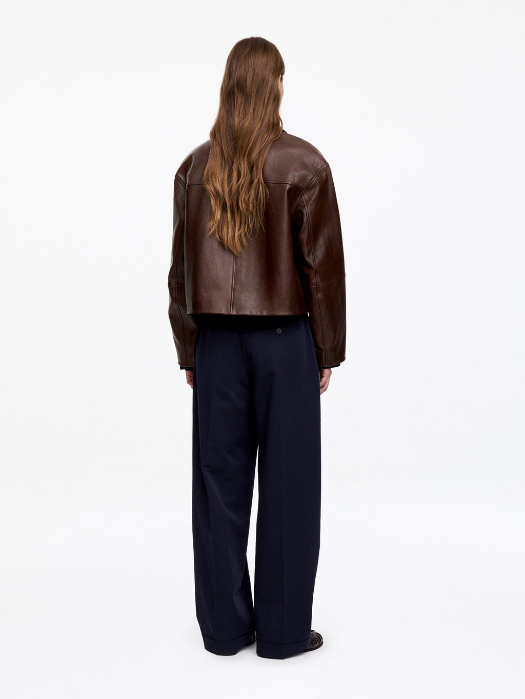 Short Leather Jacket - Brown - Image 3