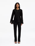 Linen-Blend Collarless Blazer - Black