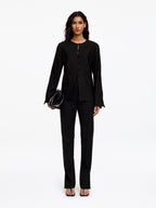 Linen-Blend Collarless Blazer - Black
