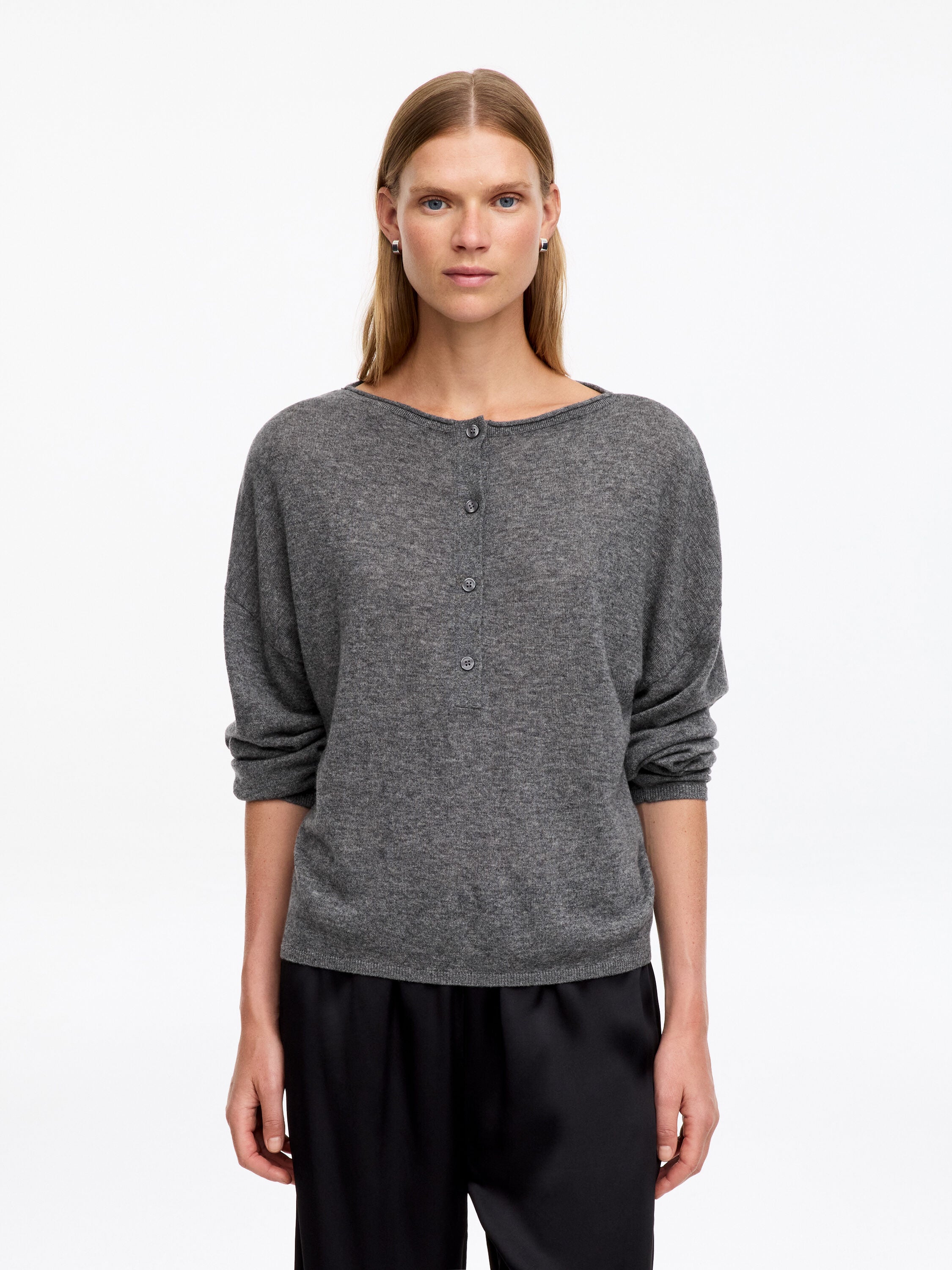 Pure Cashmere Boat-Neck Jumper - Grey