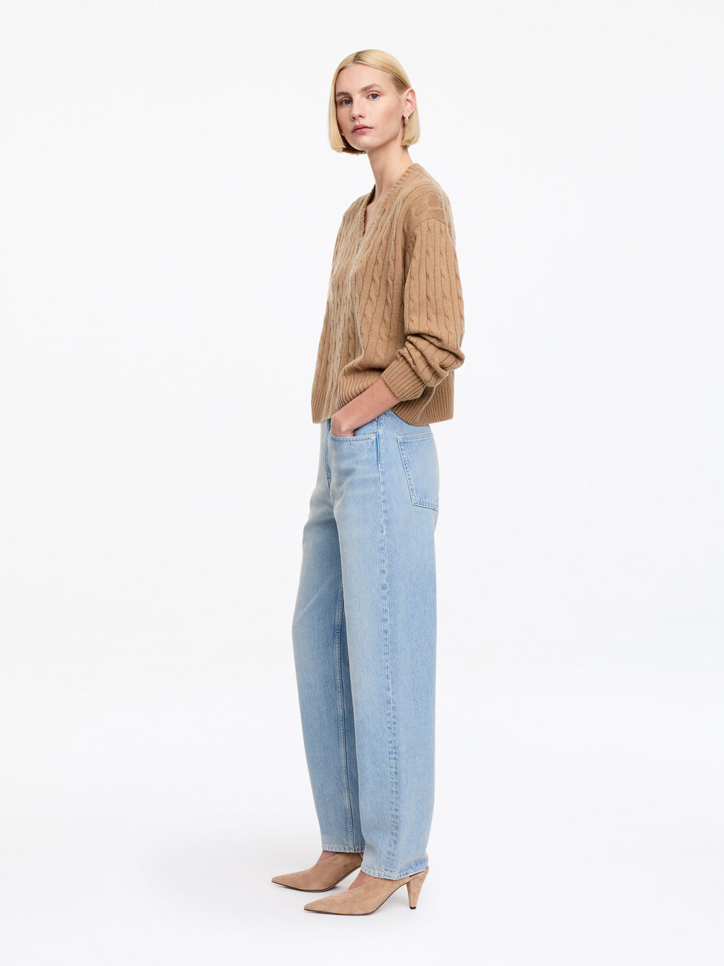 Pure Cashmere V-Neck Jumper - Beige - Image 2