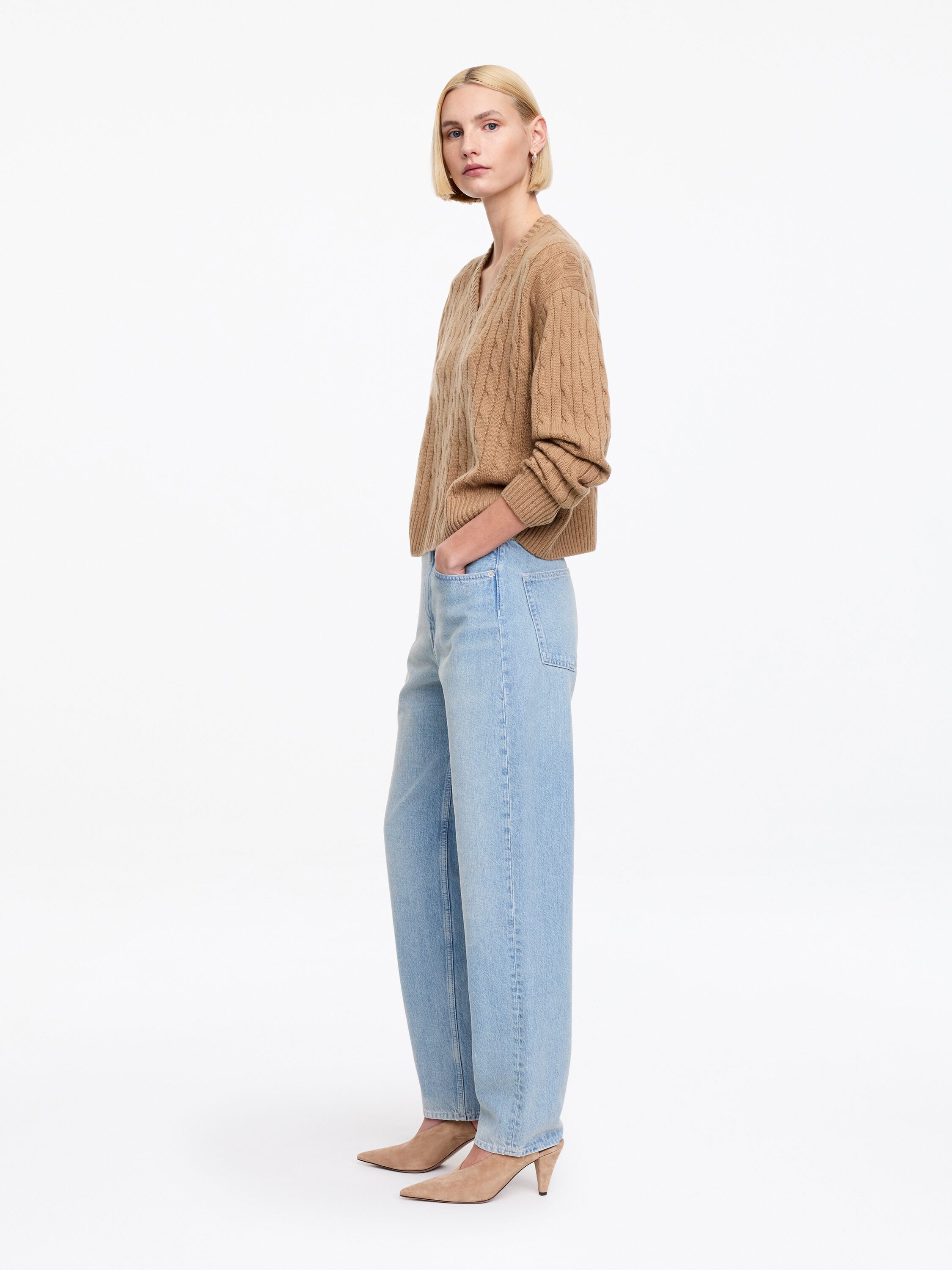 Pure Cashmere V-Neck Jumper - Beige - Image 2