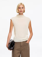 Pure Cashmere Mock-Neck Top - White