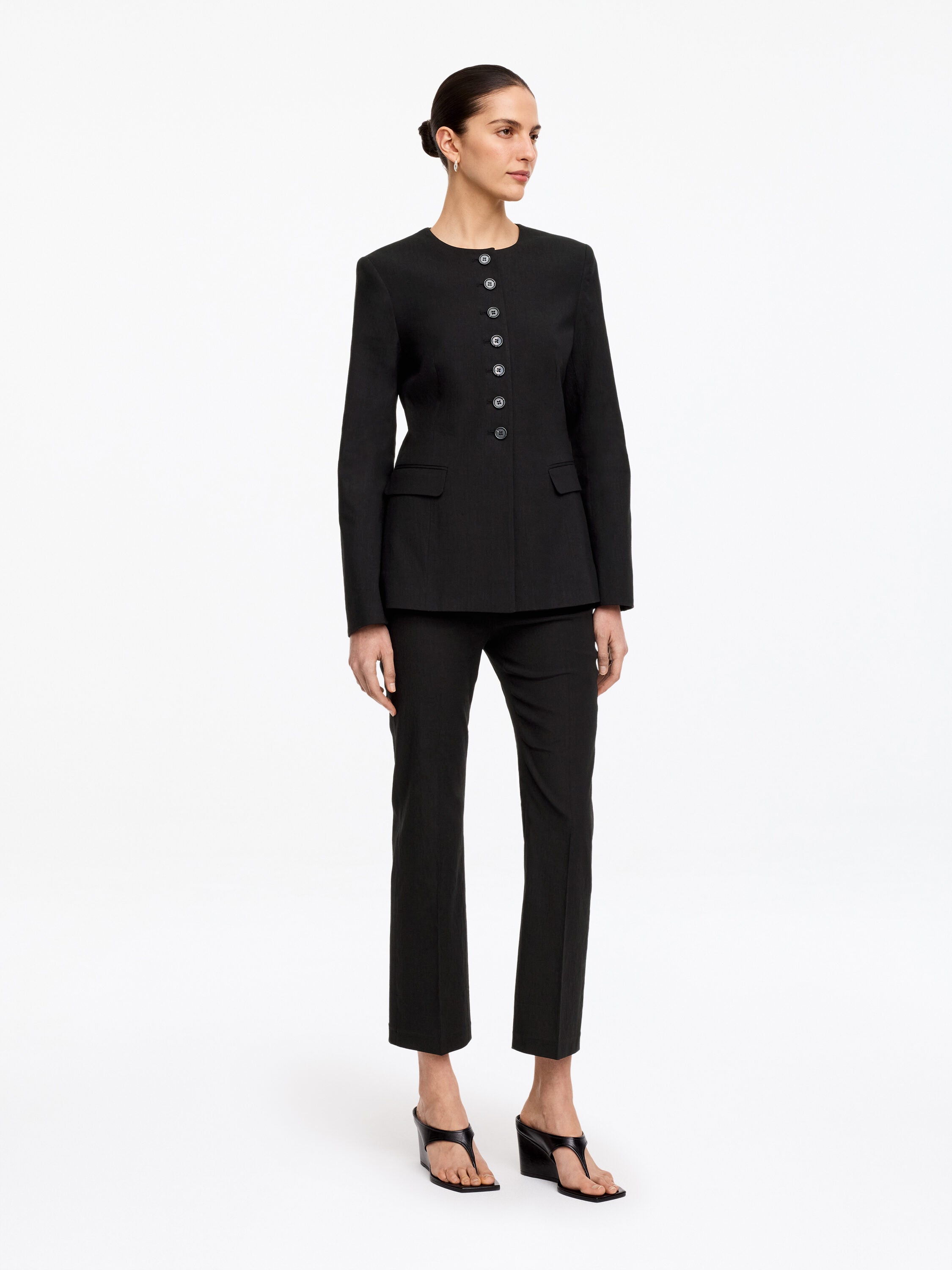 Linen-Blend Blazer - Black - Image 3