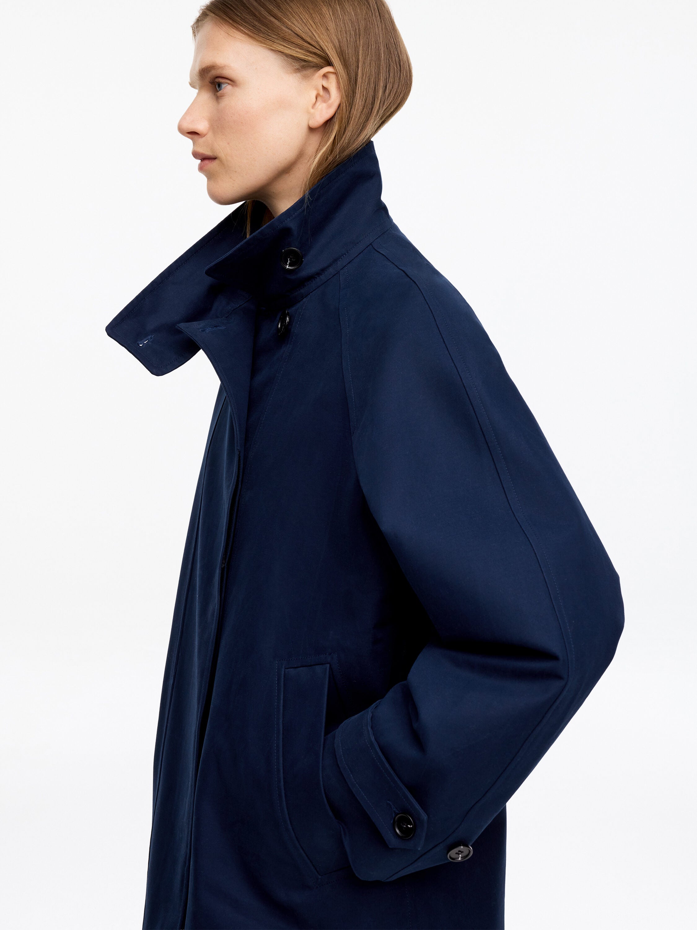 Funnel-Collar Cotton Jacket - Blue - Image 5