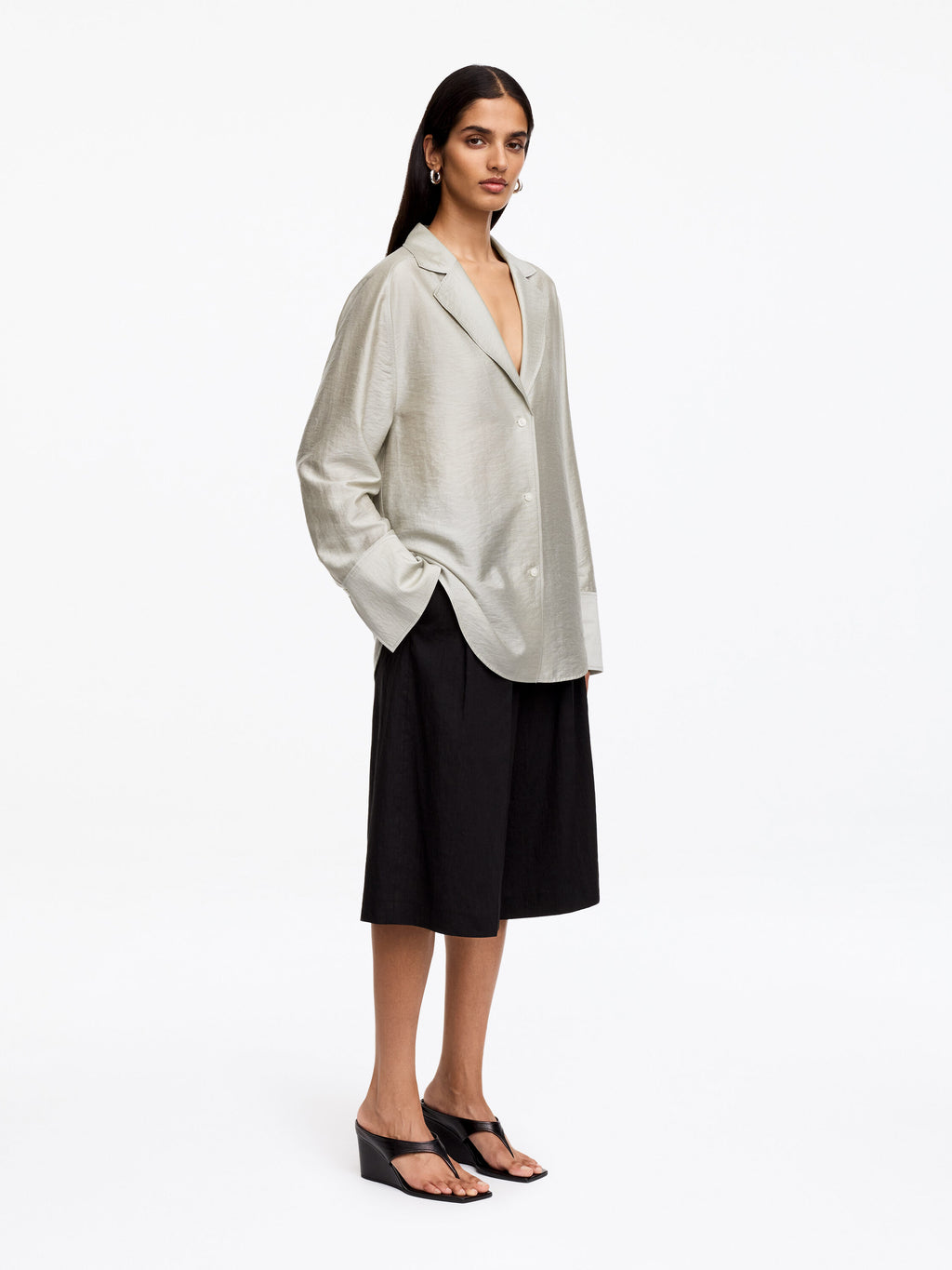 Tailored Shirt Blazer - Beige - Image 2