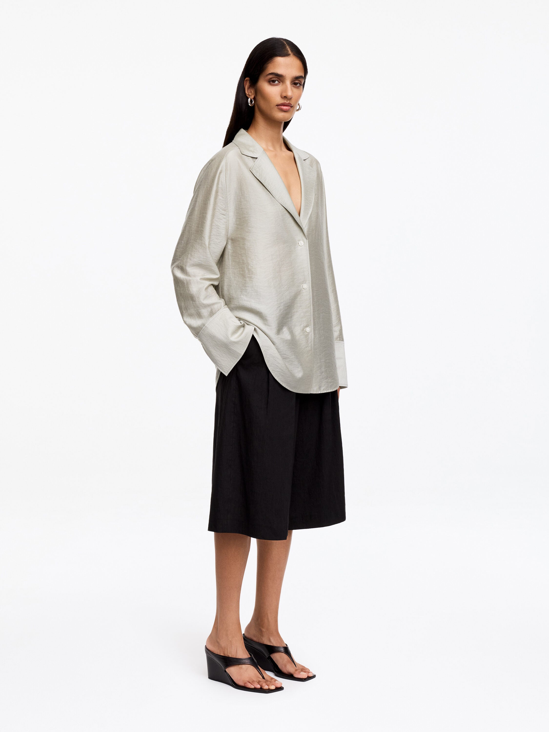 Tailored Shirt Blazer - Beige - Image 2